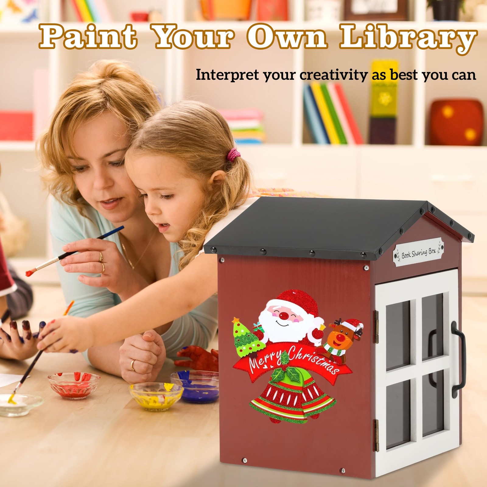 Little Library Box Outdoor: Natural Wood Free Library with Reinforced Waterpr...