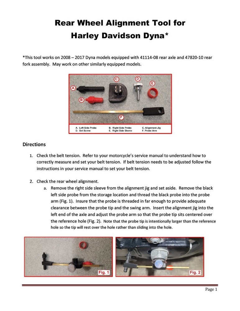 Rear Wheel Alignment Tool for Harley Davidson Dyna