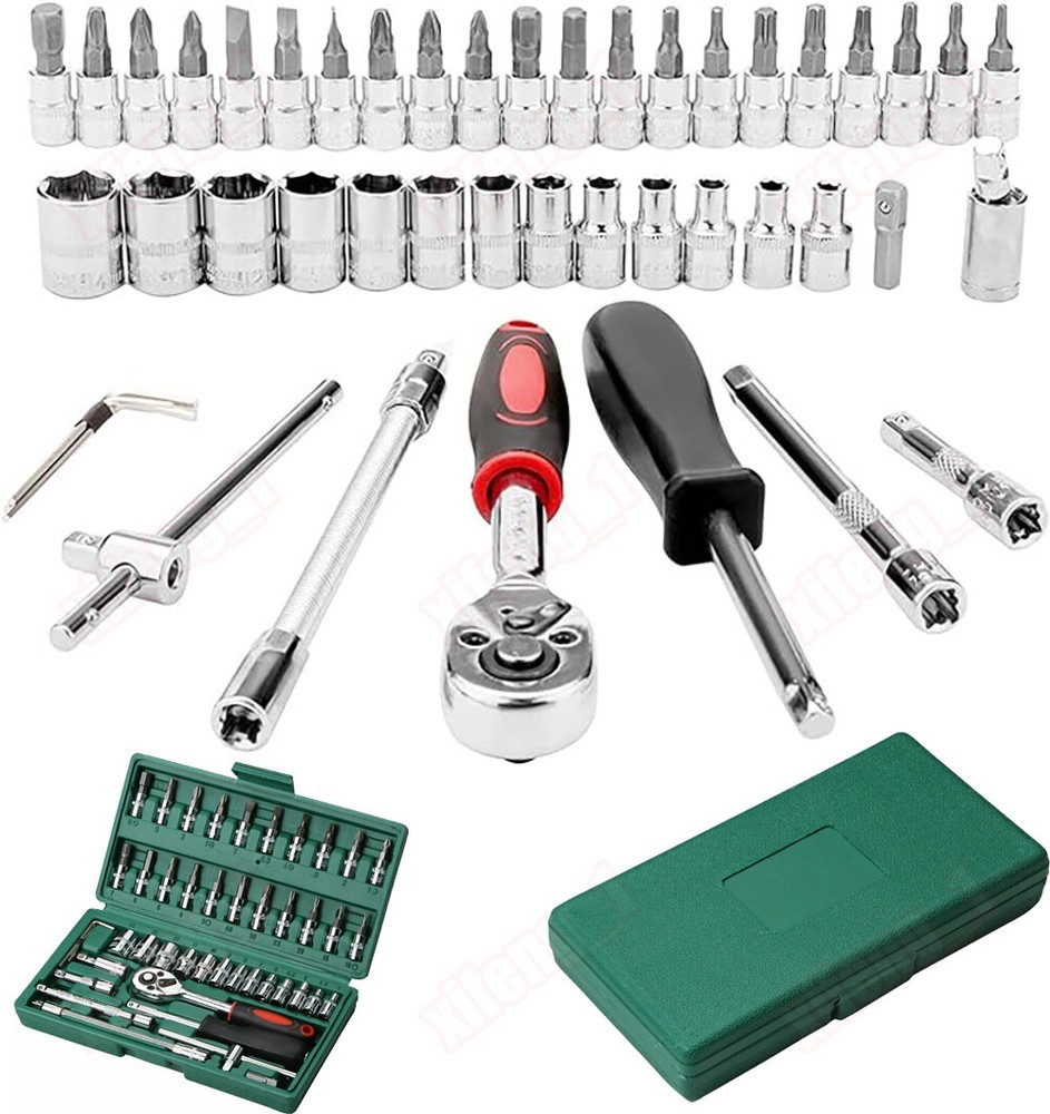 46PCS 1/4" Ratchet Wrench Combination Socket Tool Set Kit Auto Car Repair Tool