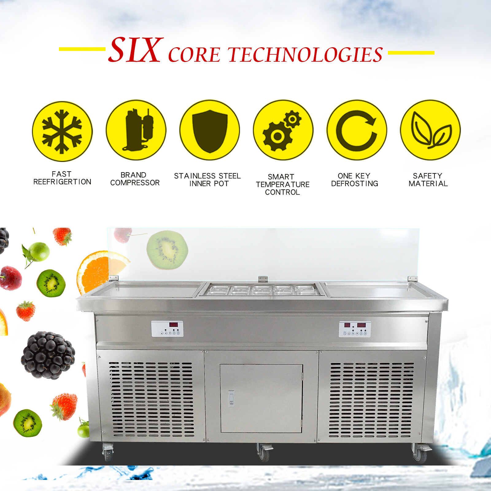 Kolice 21"double square pans fried ice cream machine-10pcs refrigerated tank