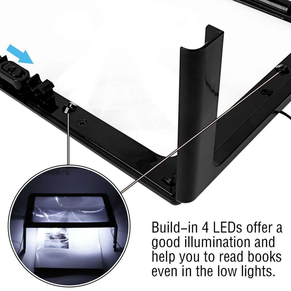 Hands-Free Magnifying Glass Large Full-Page Rectangular 3X Magnifier LED Lighted
