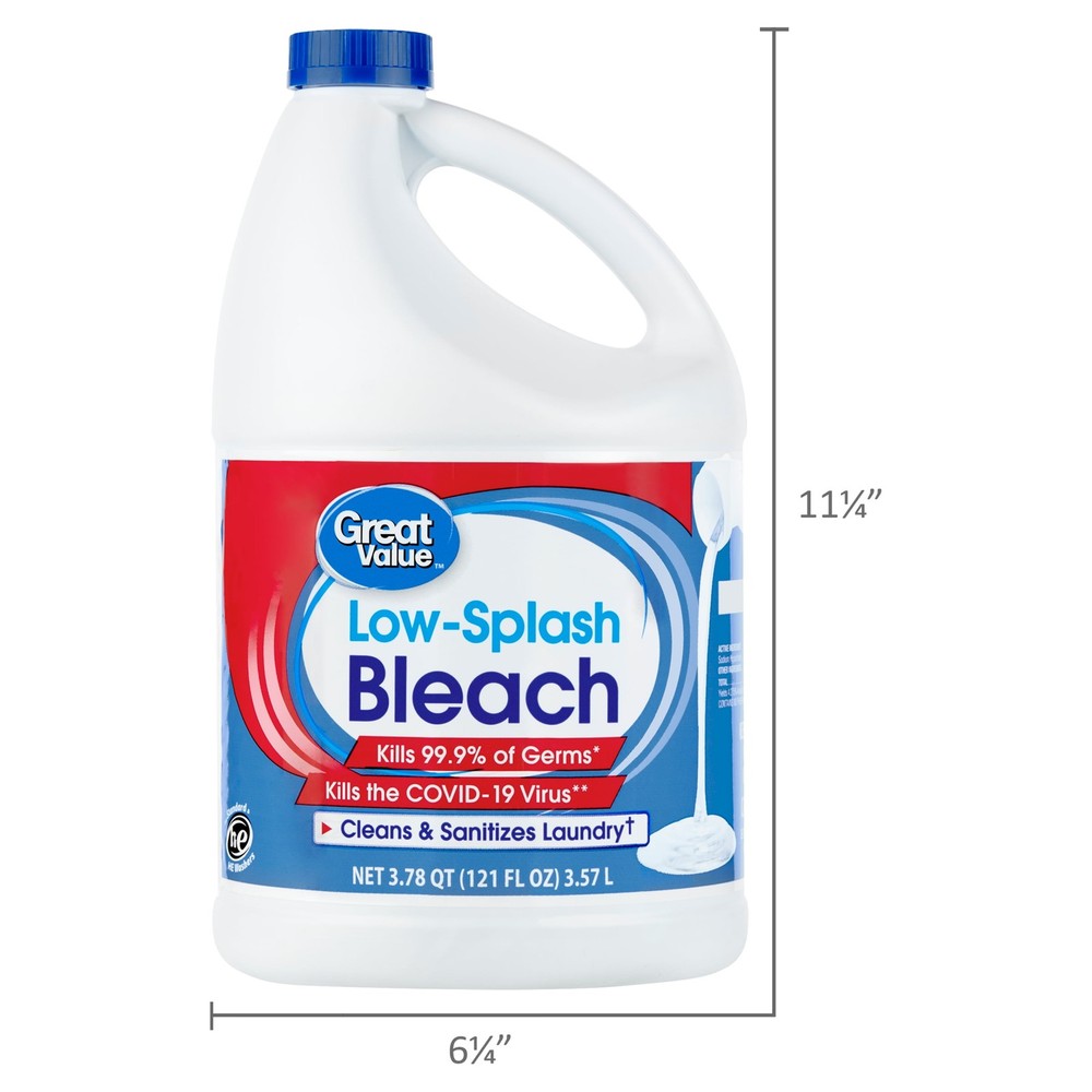 Great Value Low Splash Bleach Regular, 121 oz