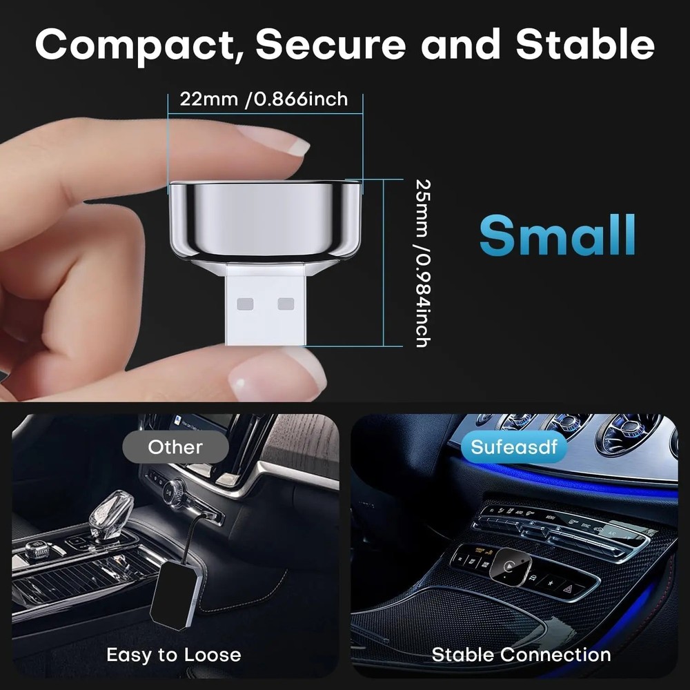 Wireless CarPlay Adapter for Apple iPhone & Android Auto USB Adapter Plug & Play