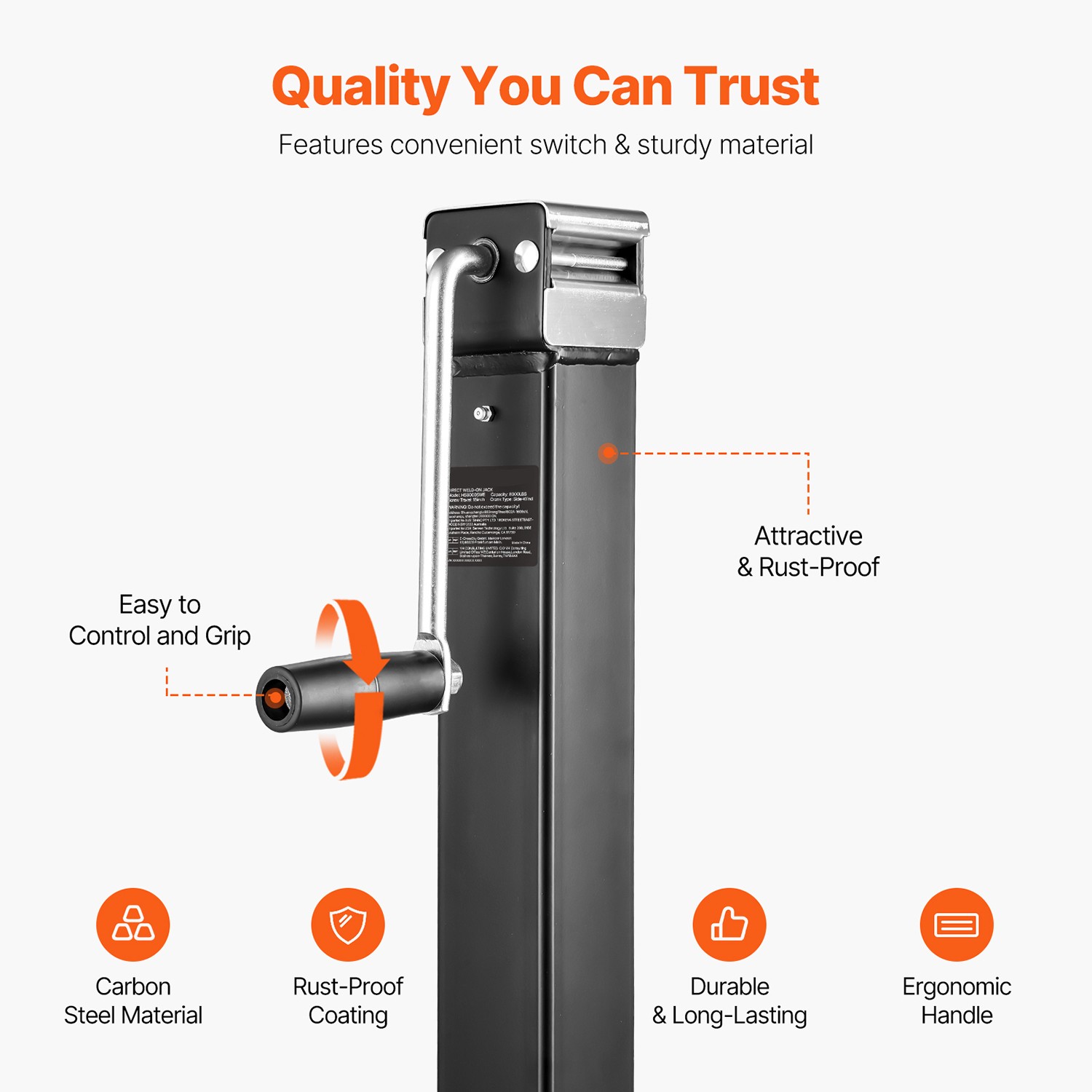 Trailer Jack Weld-on Pipe Mount Swivel Trailer Jack 8000 lbs 15" Travel