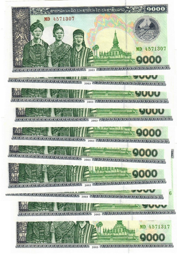 Laos 10x 1000 Kip 2003 UNC