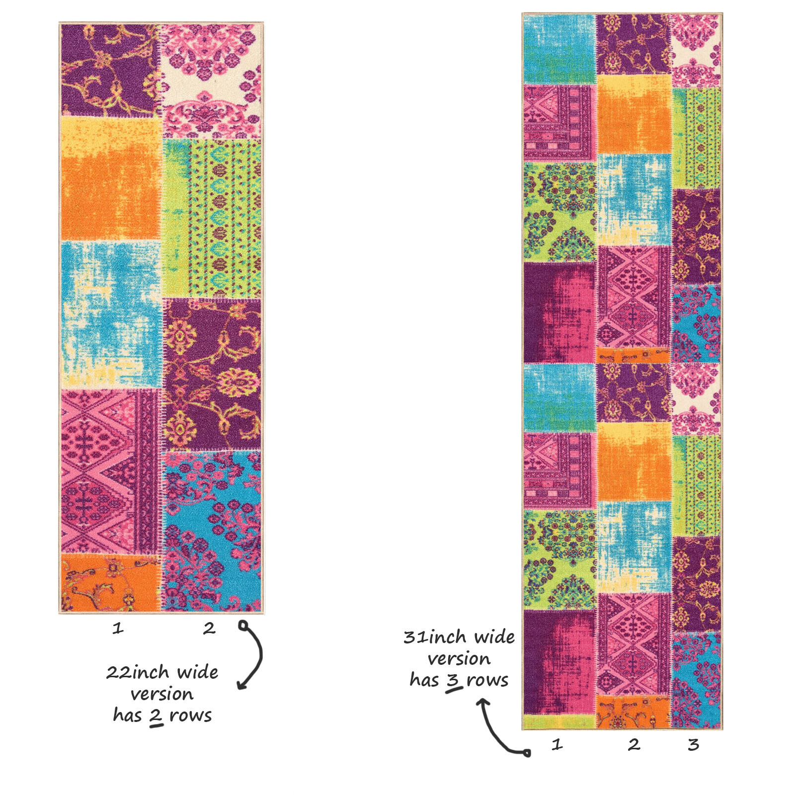 Custom Size Stair Hallway Runner Rug Rubber Back Non Slip Multicolor Patchwork