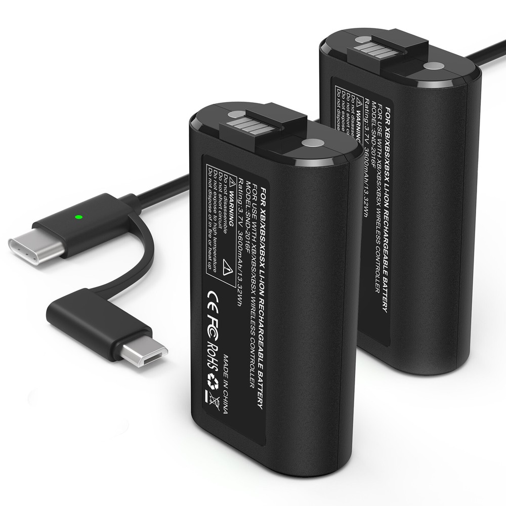 2 x 3600mAh Rechargeable Battery Pack For XBox One Controller+USB Charging Cable