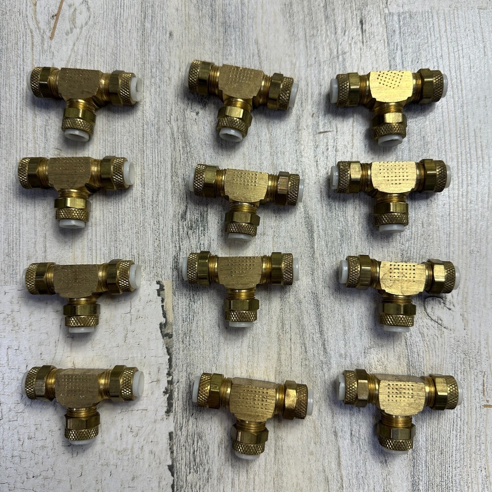 12-Pack 164P-6 Union Tee, Brass, Comp, 3/8In AF
