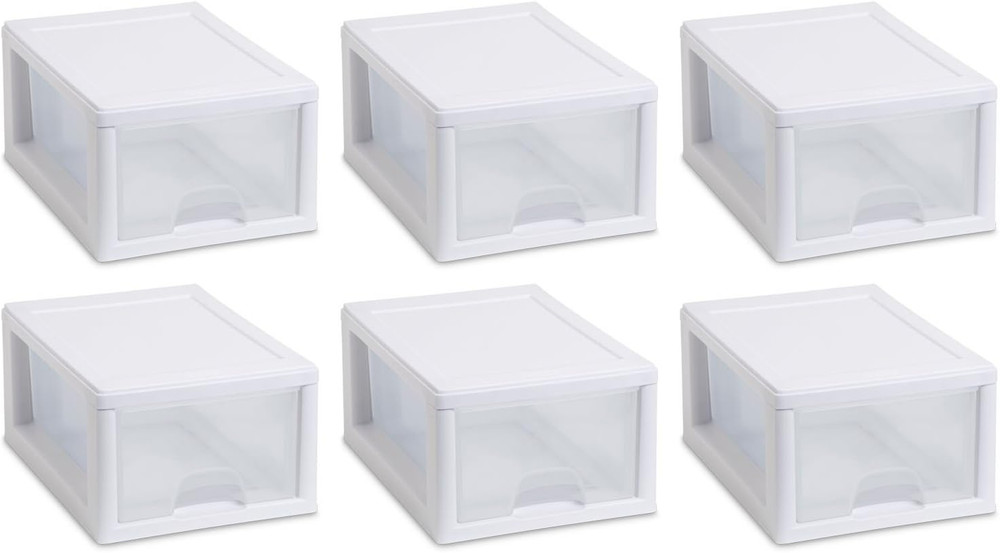 20518006 6 Quart/5.7 Liter Stacking Drawer, White Frame with Clear Drawer,(Pack