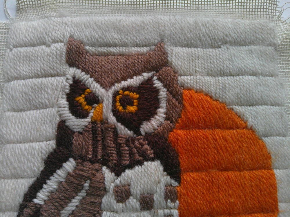 Completed longstitch wool? needlepoint OWL