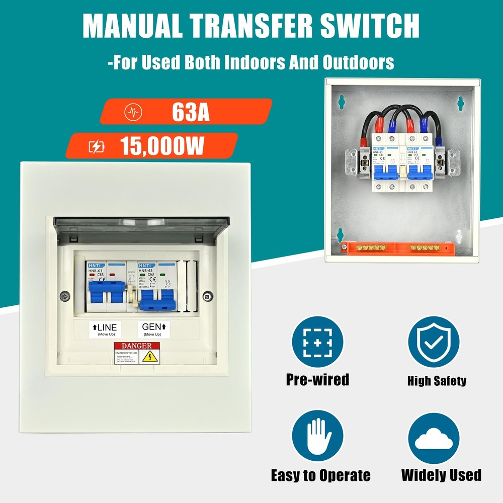 Transfer Switch for Home Generator, Upgraded 63 Amp Generator Transfer...