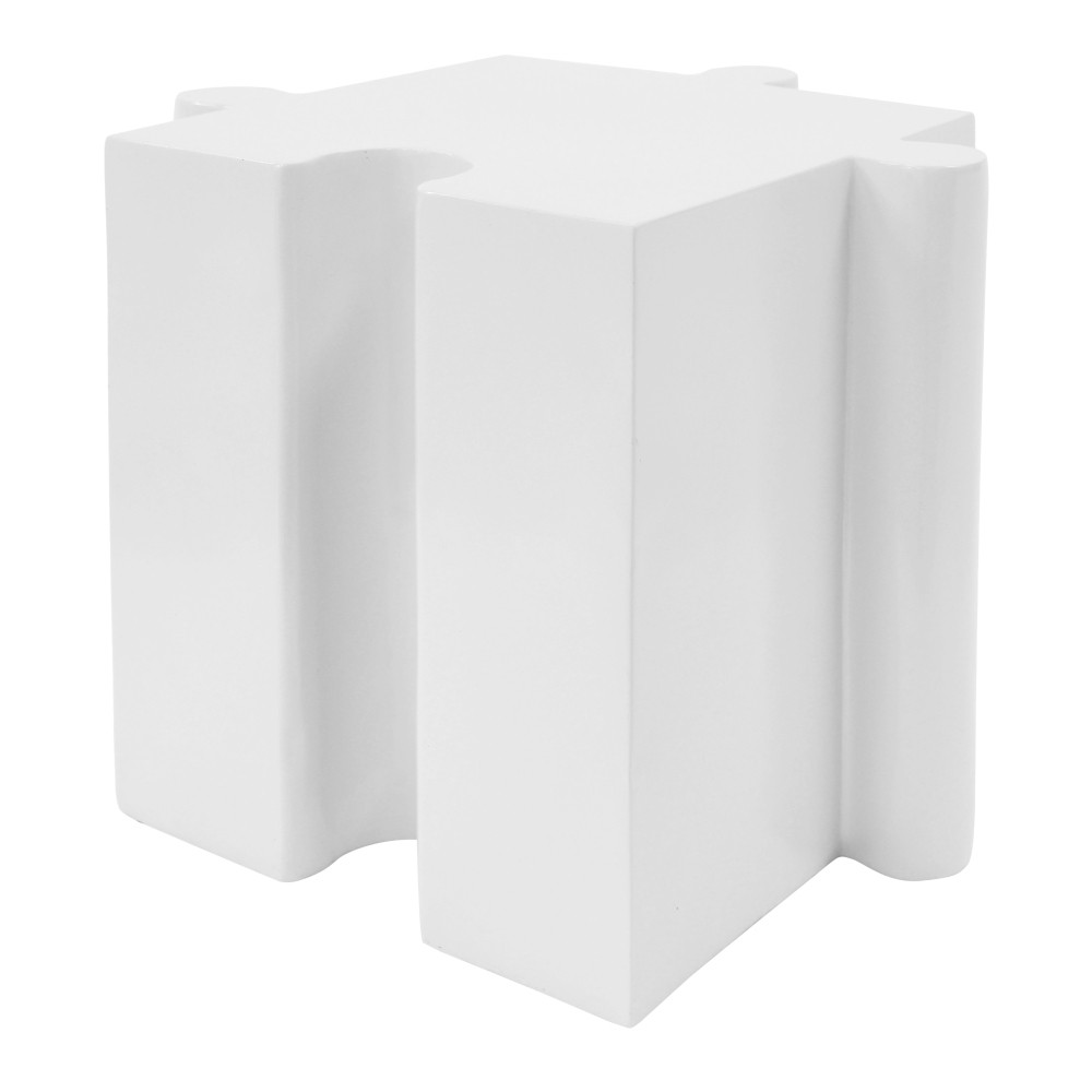 White Modular Puzzle Side Table w/ Convex Edge for Indoor & Outdoor