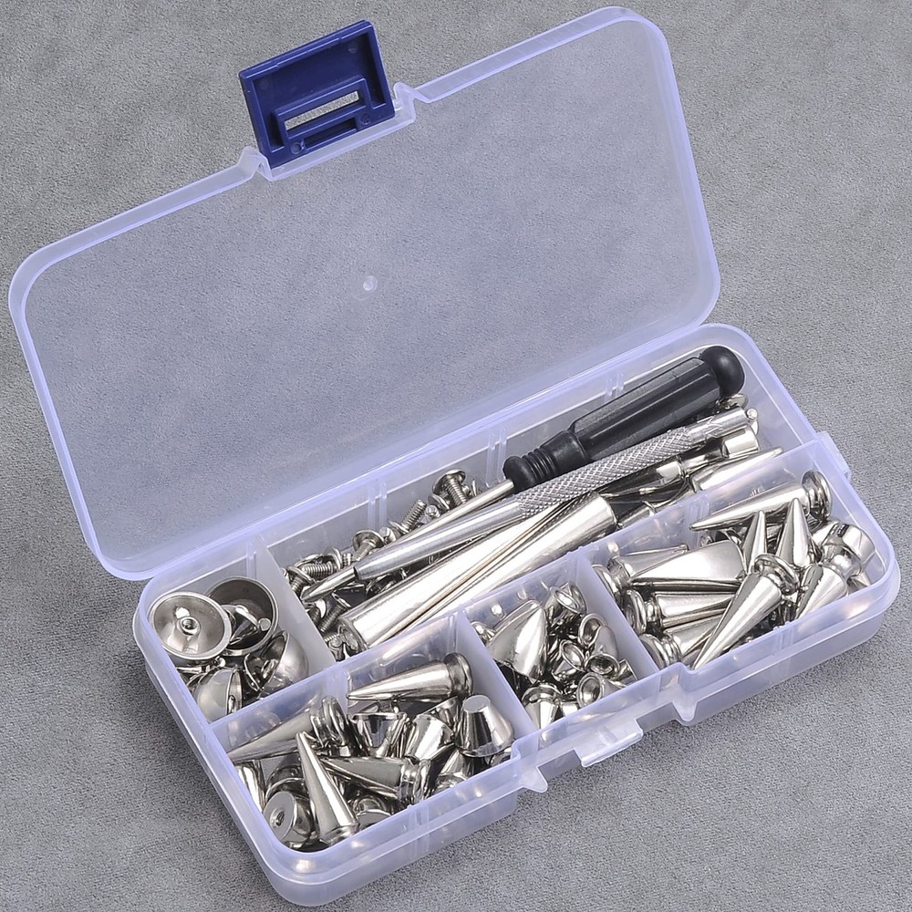 80 Sets Mixed Shape Spikes and Studs Assorted Sizes Silver Color Screw Back B...