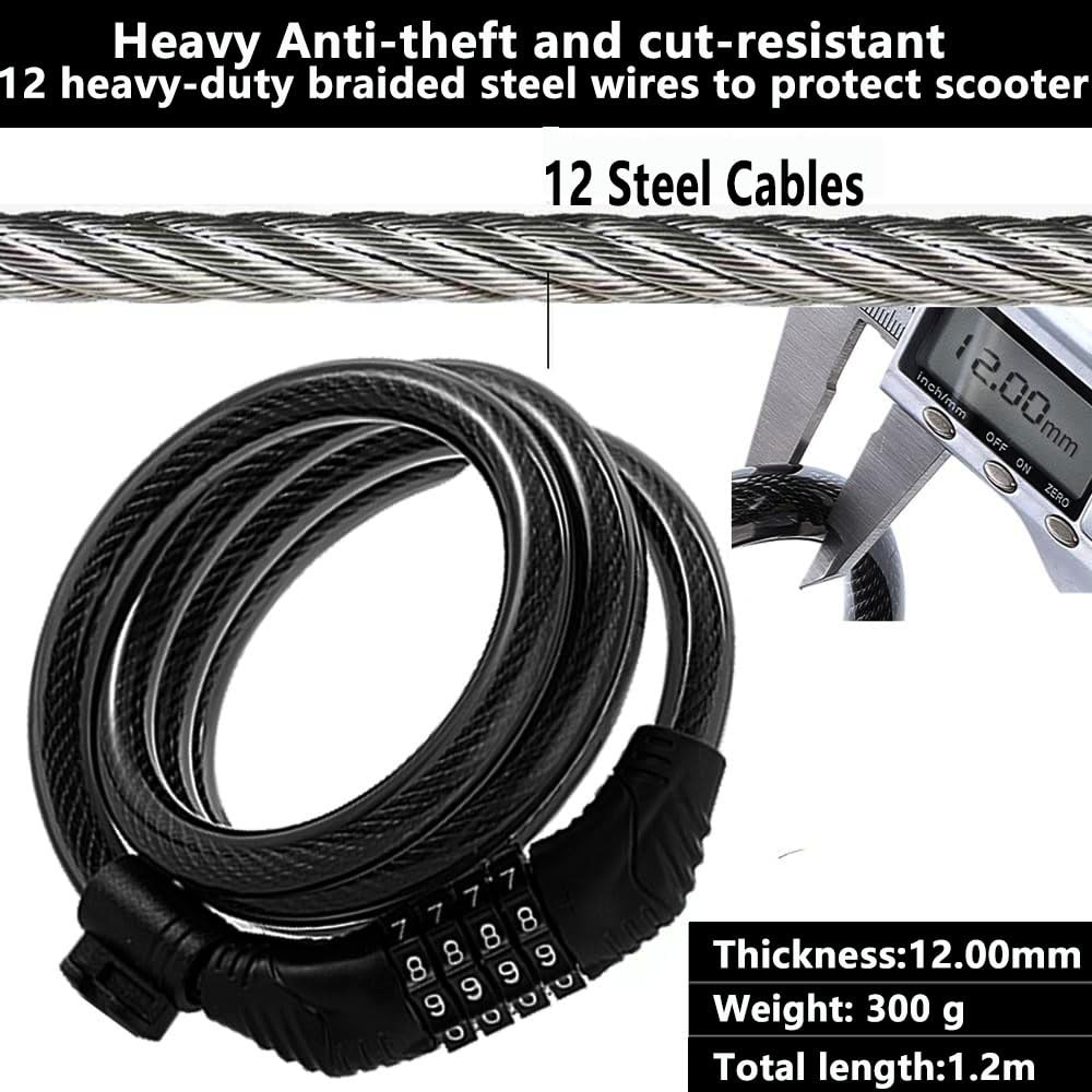 E Scooter Lock,Bike Lock Combination Cable Compatible for Large, Black