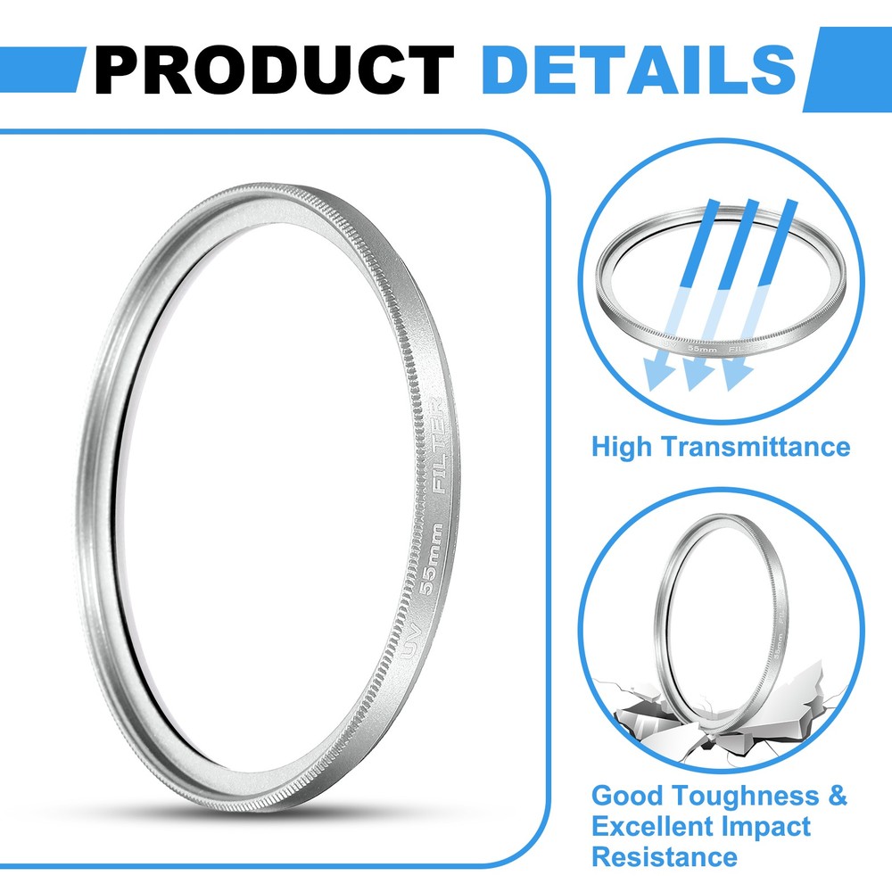 55mm Ultra Slim Lens Filter Multi Coating Camera Len Filter, Silver