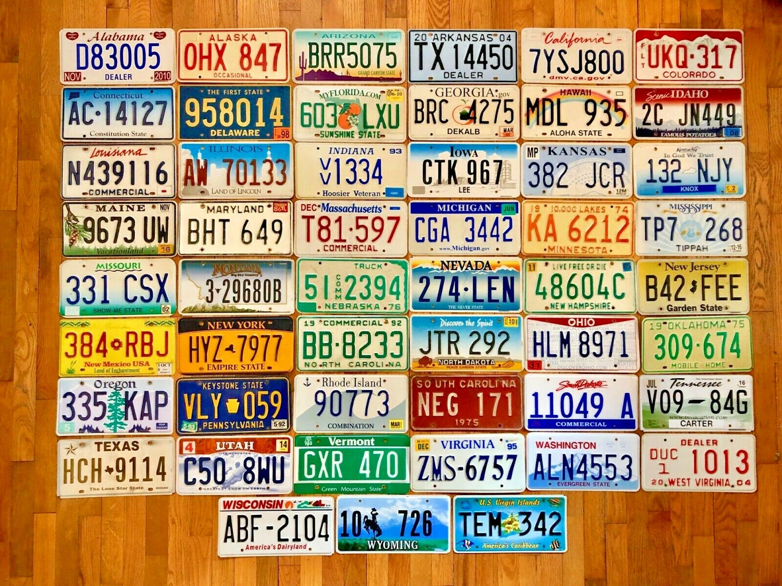 50 State License Plate Set Plus a USVI Plate- Good Condition