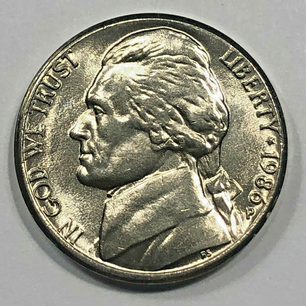 1986 P Jefferson Uncirculated 5 Cent Coin
