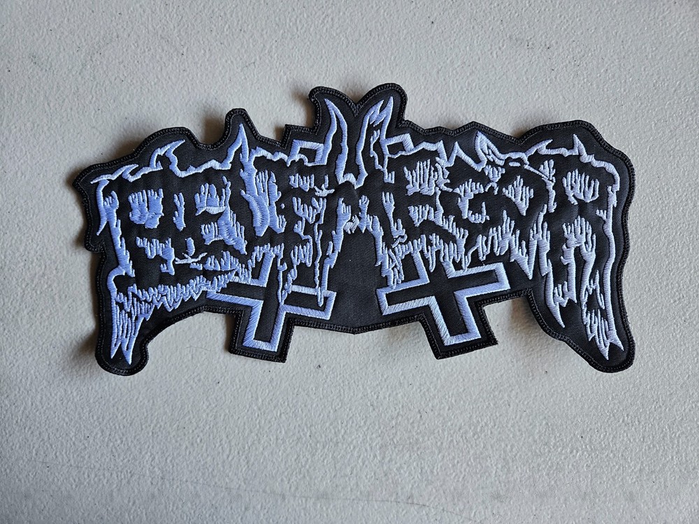 BELPHEGOR,SEW ON WHITE EMBROIDERED LARGE BACK PATCH