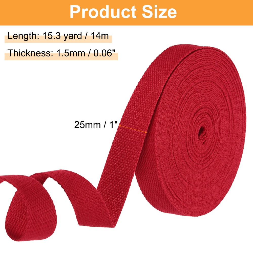 Cotton Webbing 1 Inch 15.3 Yard Polyester Cotton Webbing Strap, Red