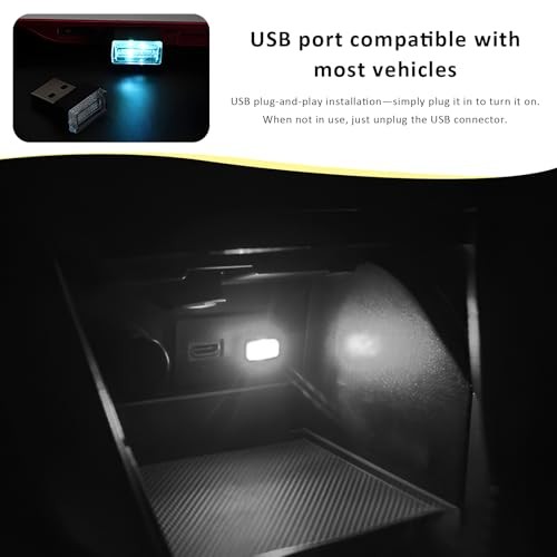 4PCS USB LED Car Interior Atmosphere Lamp, Plug-in USB Interface White+Ice Blue