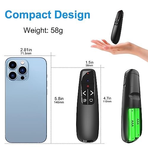 Wireless Presentation Clicker Remote - USB Type C Laser Pointer for PPT & Google