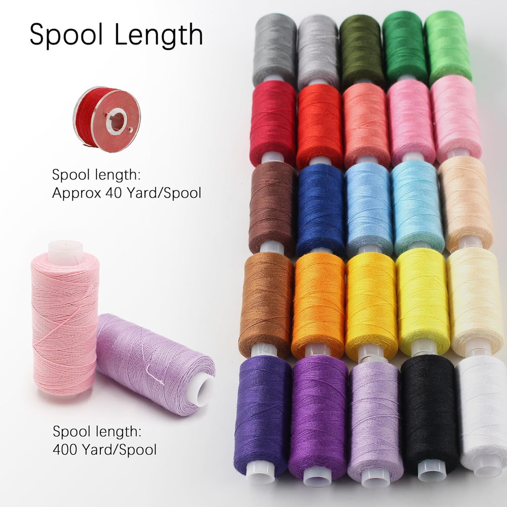 71pcs 25 Colors Bobbins Sewing Threads Kit, 400 Yards Polyester Thread Spools Pr