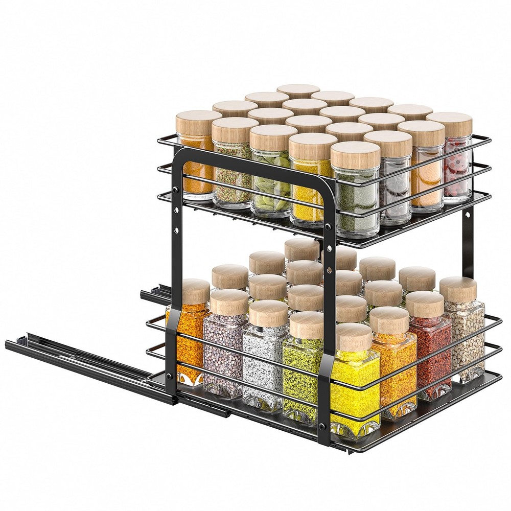 Pull Out Spice Rack Organizer for Inside Cabinet 2 Tier Spice Organization fo...