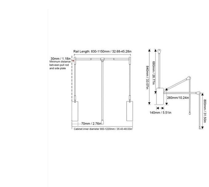 Garosa Pull Down Wardrobe Rail 22lb Load Capacity Adjustable Width 32.68-45.28in