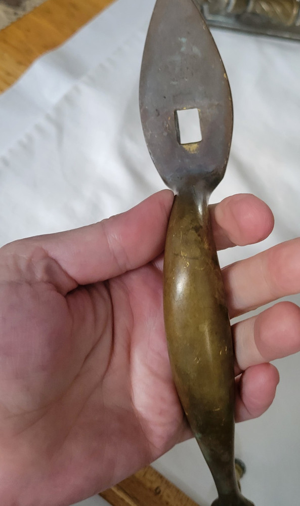 Vintage Solid Brass Arrow Point Door Handle Pull 10.25" -No Thumb Latch