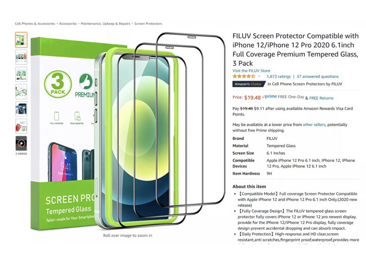 (3 PACK) Screen Protector Compatible iPhone 12/12 Pro 6.1inch Full Coverage