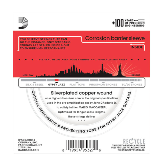 D'Addario EJ84M Gypsy Jazz Acoustic Guitar Strings, Loop End, Medium, 11-45