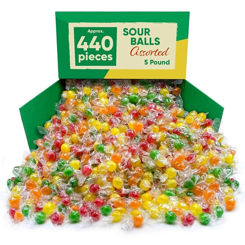 Sour Assorted Fruit Balls, Individually Wrapped, Bulk Hard Candy - 5 Pounds