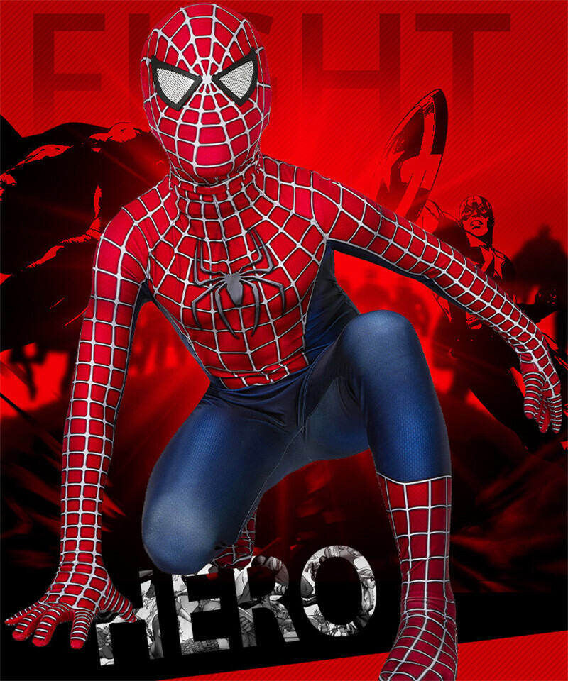 Anime Spider-Man Tobey Maguire Costume Kids Boys Cosplay Jumpsuit + Mask