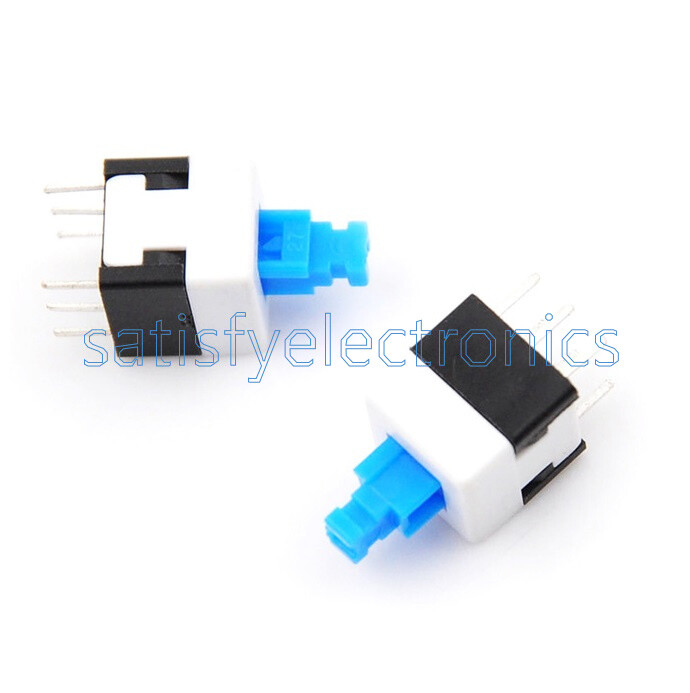 100PCS 1.5A 25V 8X8mm Cap Self-locking Type Square Blue Button Switch Control