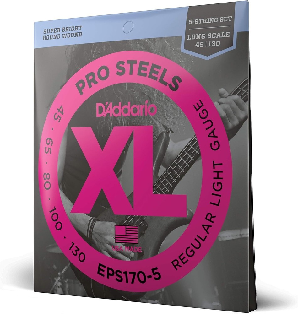 XL ProSteels Bass Guitar Strings - -5 - 5 String - Long Scale - Regular Light...