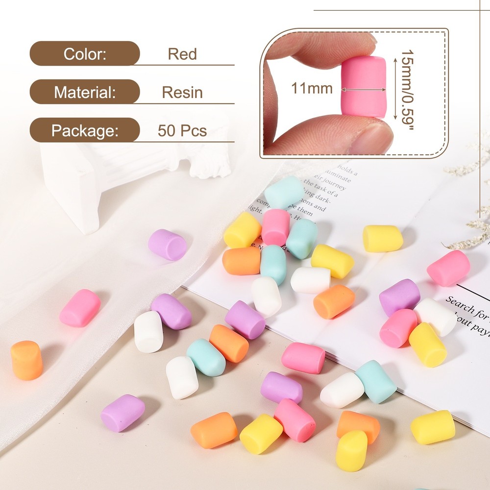 50 Pcs Resin Candy Charm, Artificial Simulation Cotton Candy, Red
