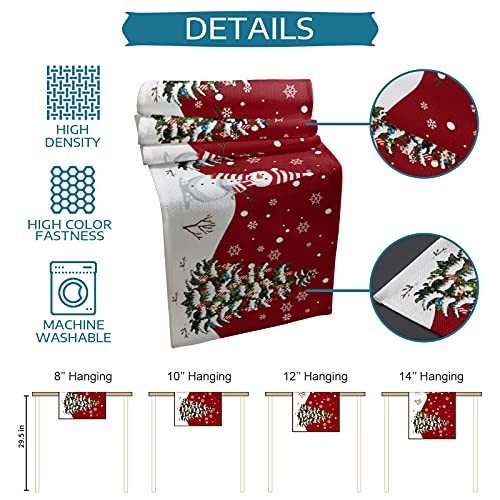 Christmas Table Runner, Snowflake Snowman Rustic Red Table Runners for