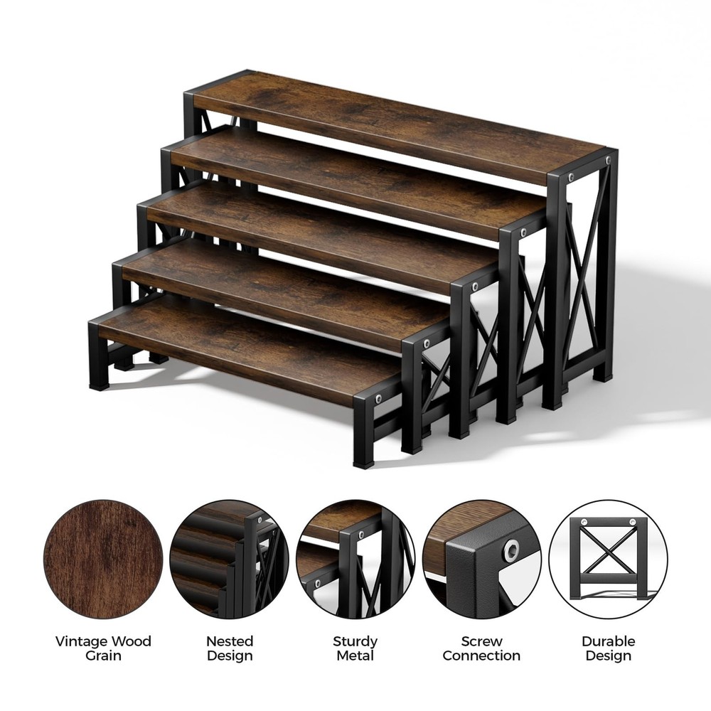 Stackable Wooden Cologne Organizer for Men, 5-Tier Tray Risers Display Makeup...