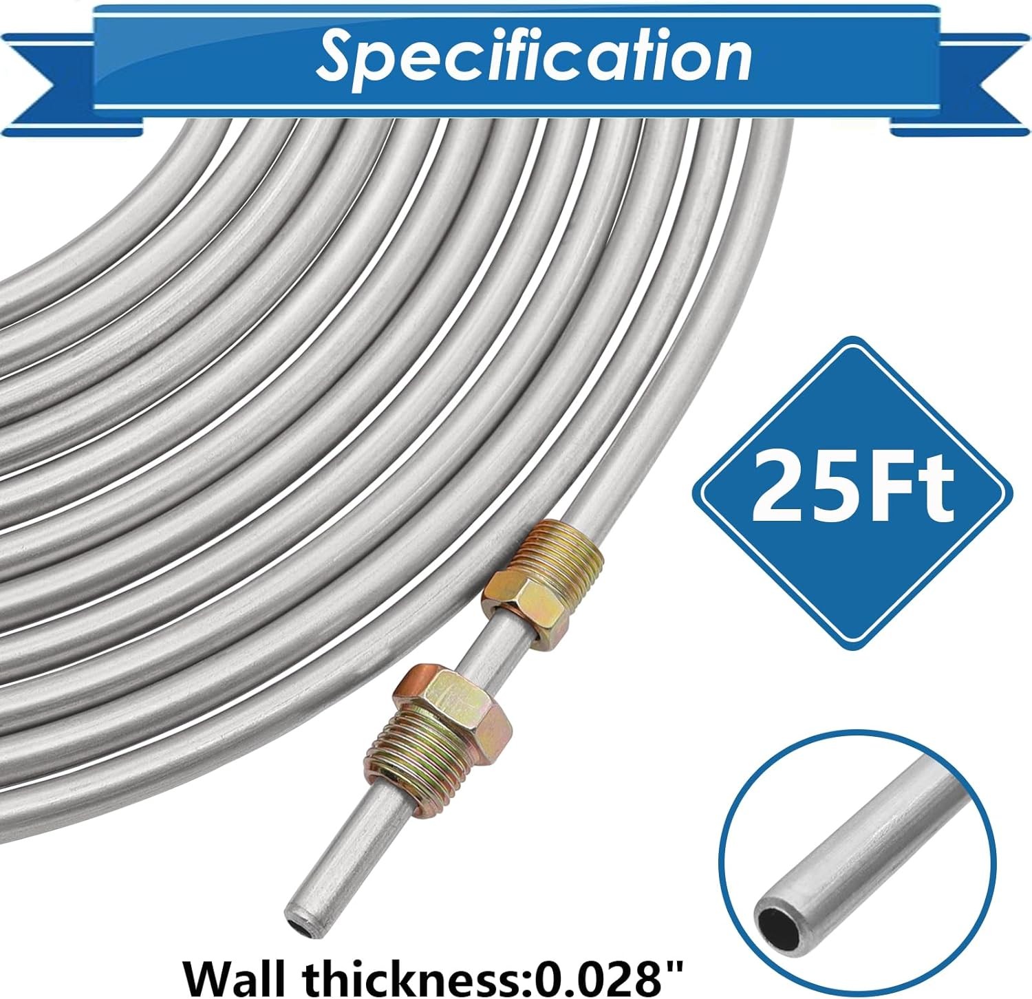 Upgraded 25 Ft 3/16" Brake Line Tubing Kit, 2025 New Stainless Brake Silver