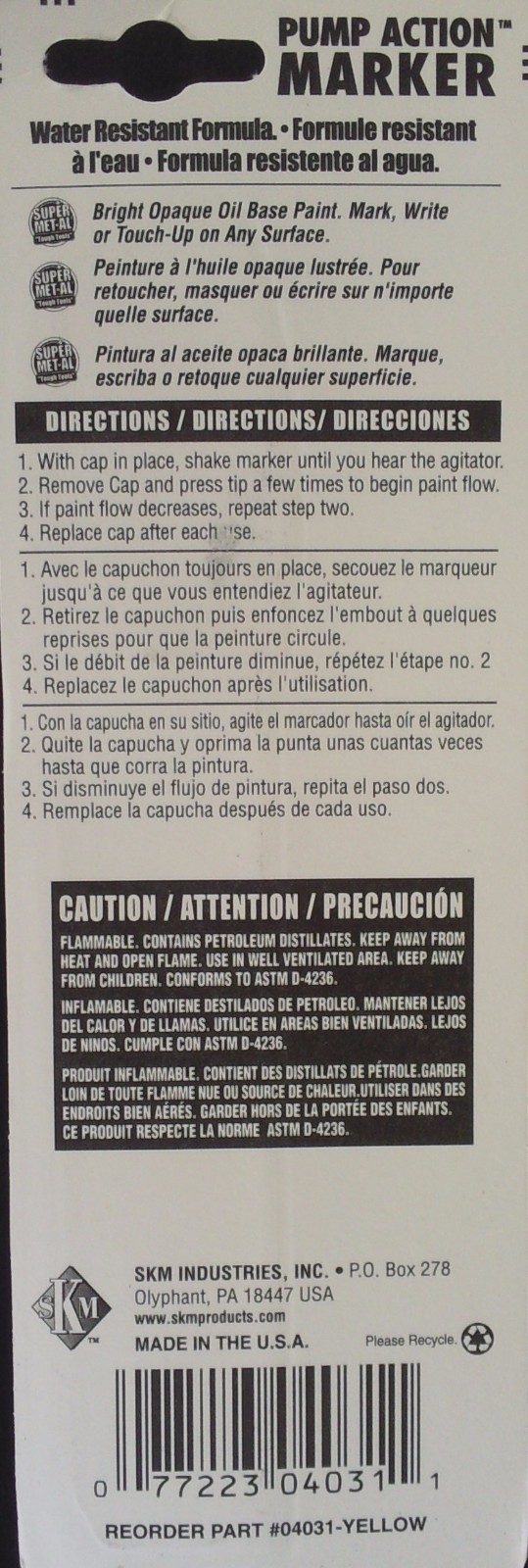 Super Met-Al Industrial Use Paint Markers, Select: Metal or Fiber Tip & Color