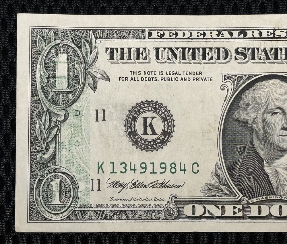 1999 $1 Federal Reserve Note *ERROR* Partial Back to Face Offset Printing Error