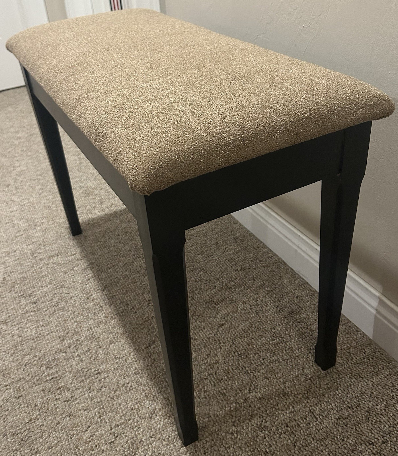 Vintage Black Piano Bench Upholstered with Storage