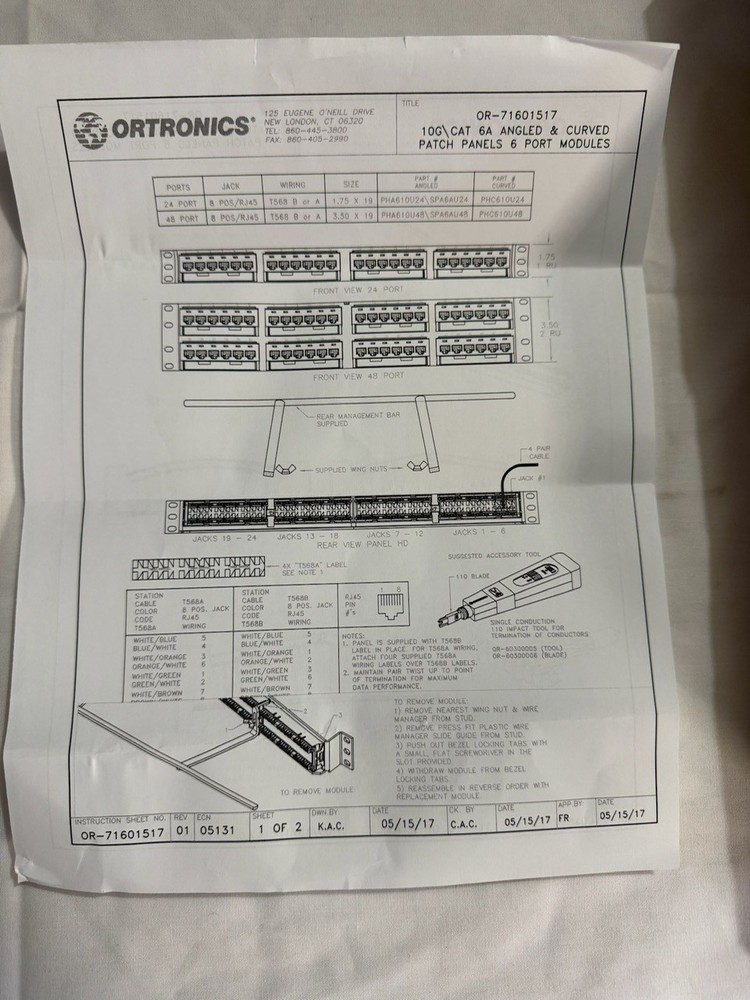 Ortronics CAT6A Angled 48 Port Patch Panel OR-SPA6AU48