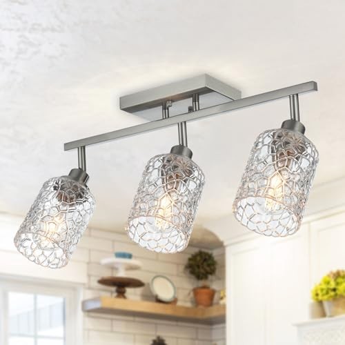 Brushed Nickel Semi Flush Mount Ceiling Light with Rotatable 3 Light