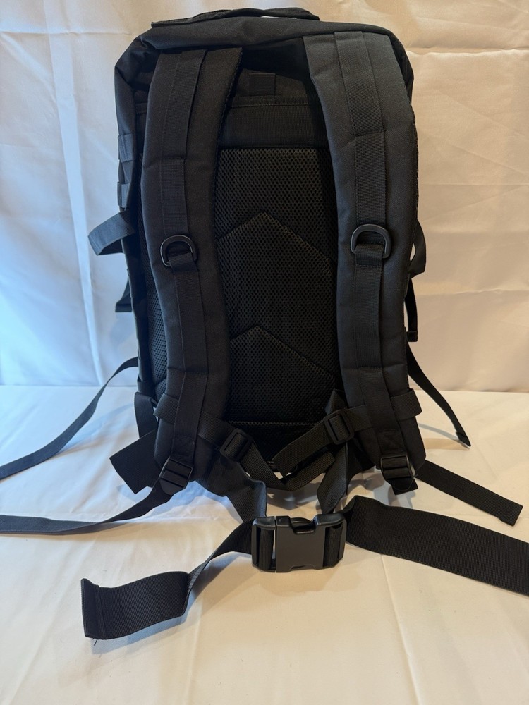 Tactical Backpack Black Nylon Large MOLLE Webbing American Flag Patch Zip Buckle