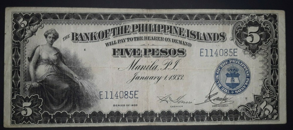 Philippines 5 Pesos 1933 P-22 