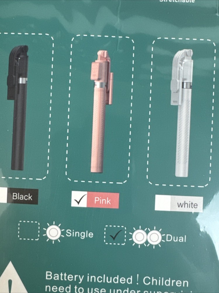 Imoli Selfie Stick Tripod W/ Remote Control. Bluetooth Stretchable 2 Lights Pink