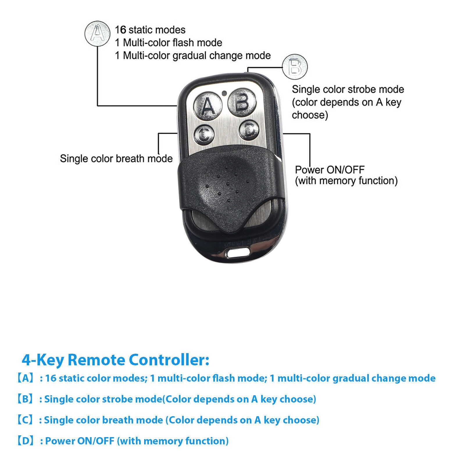 16PC RGB Bluetooth Motorcycle LED Light Under Glow Neon Strip Remote Control Kit