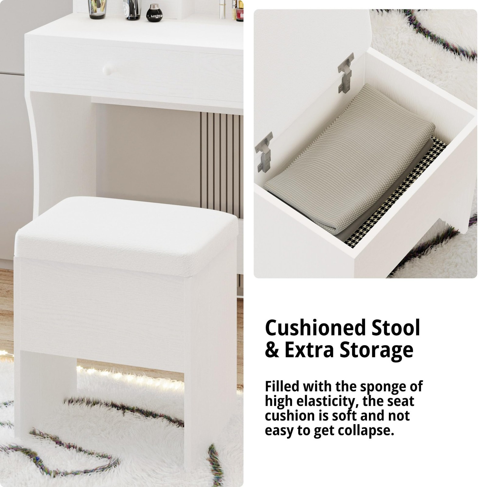 Vanity Desk with LED Lighted Mirror & Power Outlet & 4 Drawers, Makeup Table ...