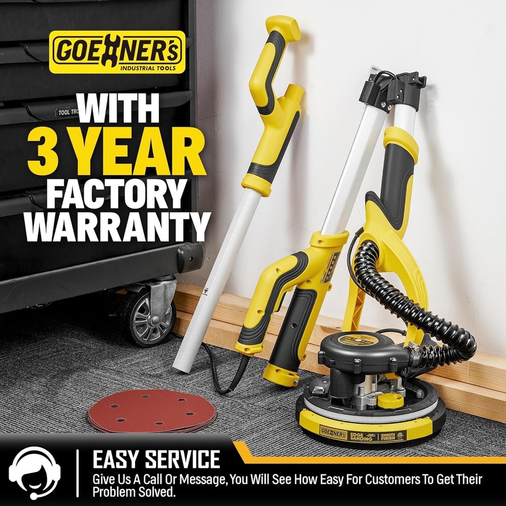 Professional Electric Drywall Sander - Variable Speed, Vacuum System & LED Light